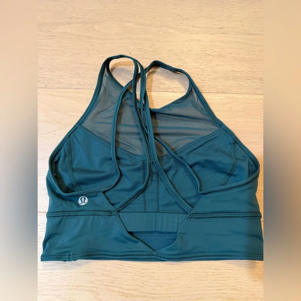 Lululemon Wake & Train Long Line Bra- Color Green Jasper (Size 4)